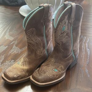 Ariat Brown and Turquoise Kids Western Boots